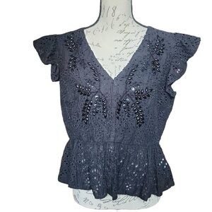 Express Black Beaded Eyelet Top Size M